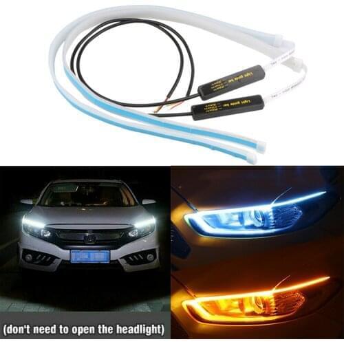 2pcs Ultrafine Cars DRL LED Daytime Running Lights Hite Turn Signal Yellow Flexible LED Strip Guide LED for Headlight Assembly