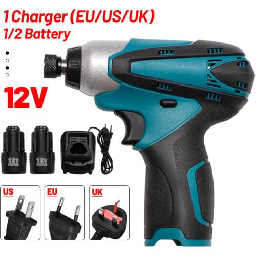12V Impact Electric Screwdriver Rechargeable Household Handheld Cordless Electric Drill With 2000mAh Battery+Screwdriver Set