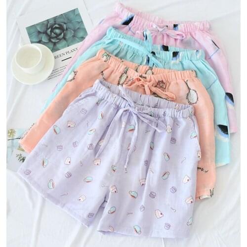 Women Cotton Shorts Double Gauze Home Pajama Pants Sleep Bottoms Summer Casual Beach Pants Sleep Wear Lounge Pajama Shorts