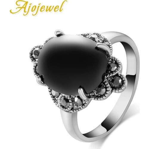 Ajojewel Retro Black Stone Rings For Women Brand Fashion Female Jewelry
