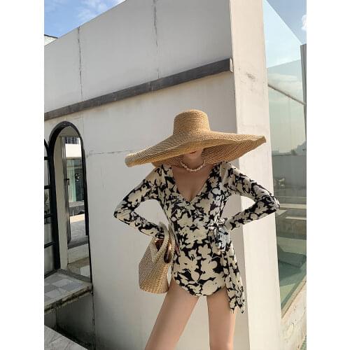 Women Swimsuit One Piece Swimming Suit With Pushup Japan Animal Sexy Swimwear Female Plus Size French Printed Floral Long Sleeve