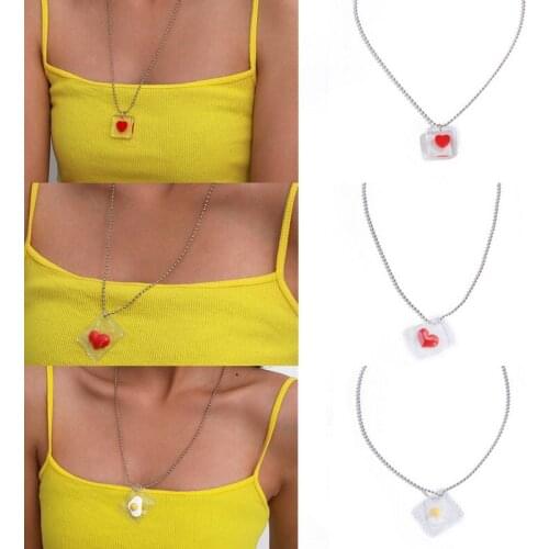 Chic Creative Acrylic Love Heart Egg Pendant Necklace for Women Long Beads Chains Geometric Clavicle Necklaces Jewelry Gift