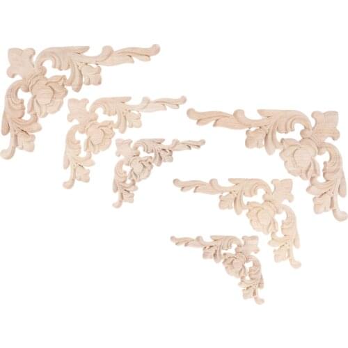 1 Pc Left/ Right Vintage Unpainted Wood Carved Corner Applique Furniture Cabinet Door Woodcarving Corner Decal Home Decor DIY