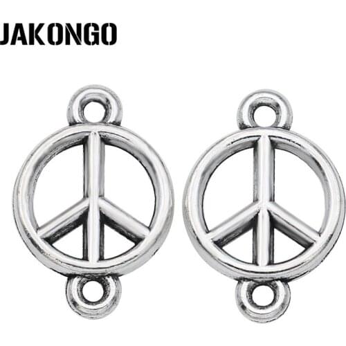 15pcs Antique Silver Plated Peace Sign Connector Pendant Jewelry Making Findings Accessories DIY Handmade Craft 12x18mm