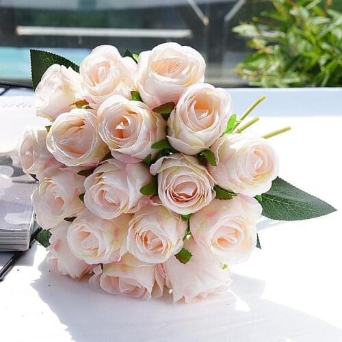 18pcs/lot Artificial Flowers Wedding bouquet White Pink Thai Royal Rose Silk flowers Home Decoration Wedding Party Decor