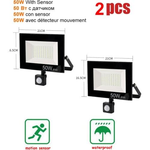 2 pcs 220V 10-100W LED FloodLight Spotlight Exterior Street wall reflector Lights LED Bright Motion Sensor Light Wireless Waterp