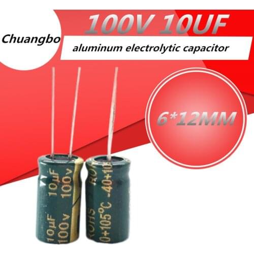 20pcs Higt quality 100V 10UF 6*12MM low ESR/impedance high frequency aluminum electrolytic capacitor 100V 10UF 6*12MM