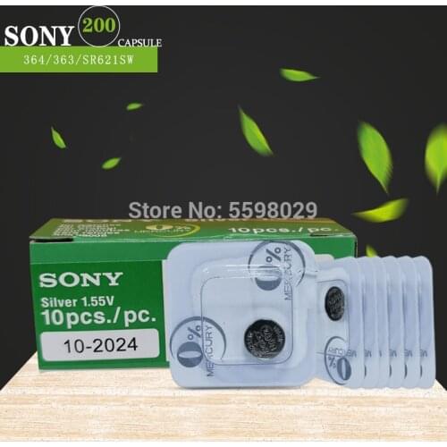 200pcs New Single grain packing For Sony 100% Original 1.55V 364 SR621SW V364 SR60 SR621 AG1 Button Coin Cell Watch Battery