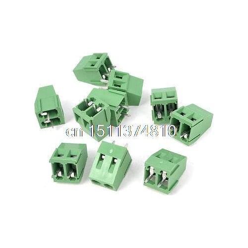 300V 10A 2 Way Pin 5mm Pitch PCB Mounted Screw Terminal Block Green 10Pcs