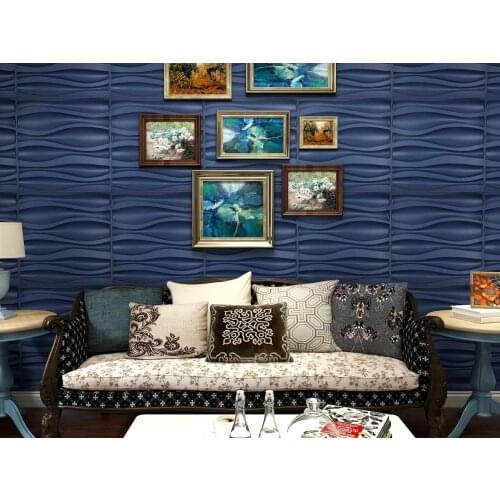 50x50cm Home Decoration Navy Blue PVC 3D Wall Panel Large Wave Style for Living Room Bedroom,Lobby,Office,Shopping Mall (12PCS)