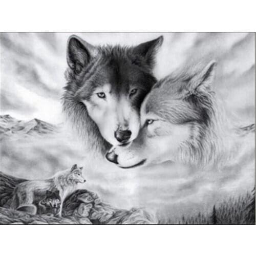 5D DIY Diamond Painting Wolves Cross-Stitch Kits Full Drill Resin Diamond Embroidery Diamond Mosaic Wolf Needlework SSYP-79
