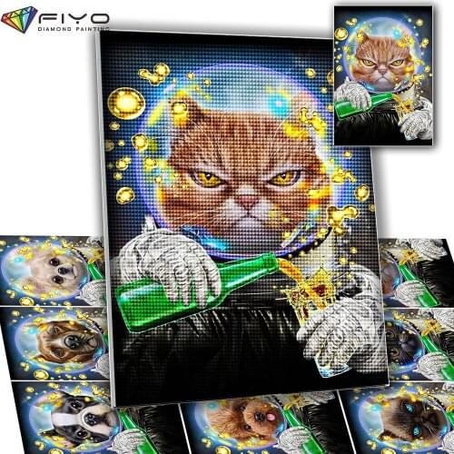 5D DIY Diamond Painting Dog and Cat Full Drill Square Diamond Mosaic Animal Cross Stitch Set Embroidery Home Decoration Art Gift