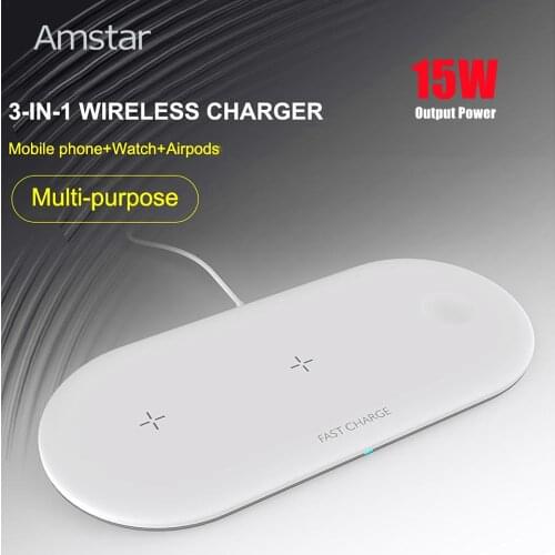 Amstar 3 in 1 Wireless Charger 10W Fast Wireless Charging for iPhone 12 11 Pro Max 12 Mini for Airpods Pro Apple Watch 6 5 4 3 2