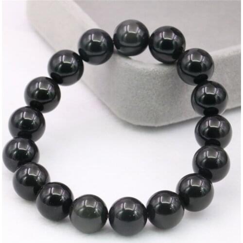 Natural Stone Black Obsidian Beaded Bracelet 8/10/12/14mm Big Size Lovers Bangle Men/women Christmas Gift Jewelry 7.5inch Y1052