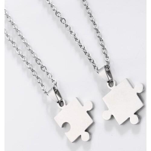 10pcs lucky Stainless steel love couple necklace titanium steel lovers European and American puzzle unisex gift necklace jewelry