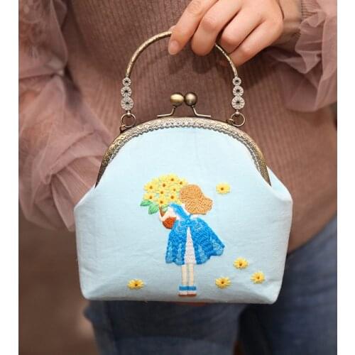 DIY Needlework Flower Embroidery Kit of Kissing Bag Wallet Handbag Cross Stitch Set Sewing Art Handicraft Unfinished Kit