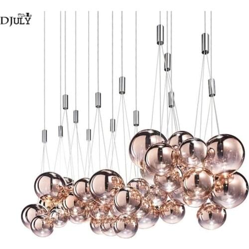 Postmodern designer 3 heads colored glass pendant lights for villa living room art deco bar Senior club suspension led luminaire