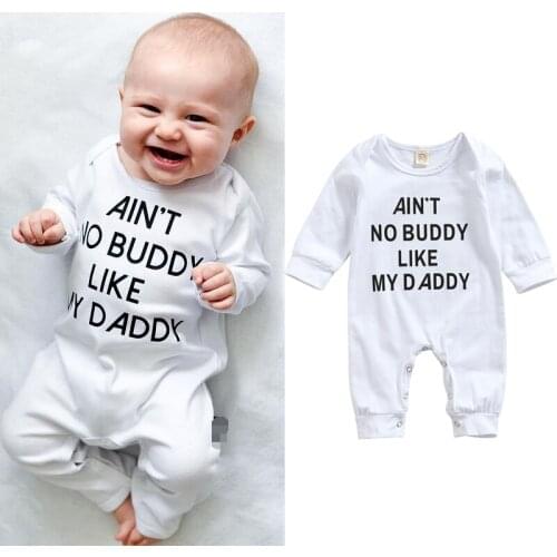 FOCUSNORM 0-18M Autumn Causal Baby Boys Girls Jumpsuits Letter Printed Long Sleeve Button Rompers Outfits