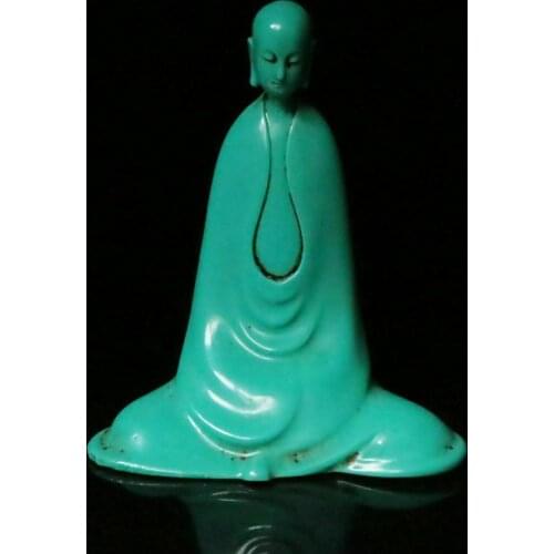 Chinese Exquisite Handcarved Natural Turquoise Arhat Buddha Statue