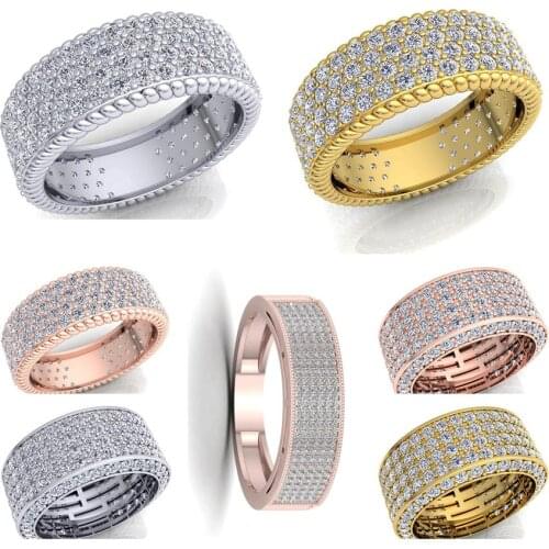 BAOSHINA New Band 5 Rows Zircon Ring Cubic Zirconia CZ Rings for Women Girls Engagement Wedding Jewelry Hand Accessories
