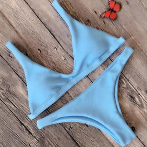 Summer Lady Bikini New Youth Solid Color Tight Sexy Beach Low Waist Split Body Suit Swimsuit