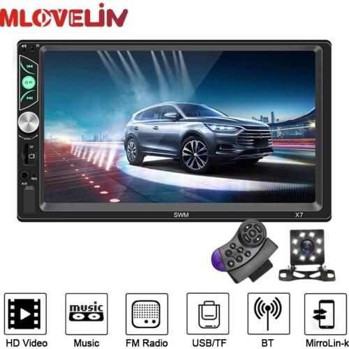 MLOVELIN 7inch Touch Screen Car Multimedia MP5 FM Radio Player USB Aux Input Steering Wheel Control TF/SD BT Rear View Camera
