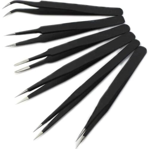 Flat Head Precision Electronic Components Stainless Steel Anti-static Tweezers Maintenance Repair Tool Kits Tweezer 6pcs/Lot