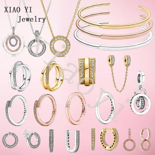 2021 new S925 heart wrong circle three-ring two-color multi-ring pendant logo double-sided charm earrings bracelets