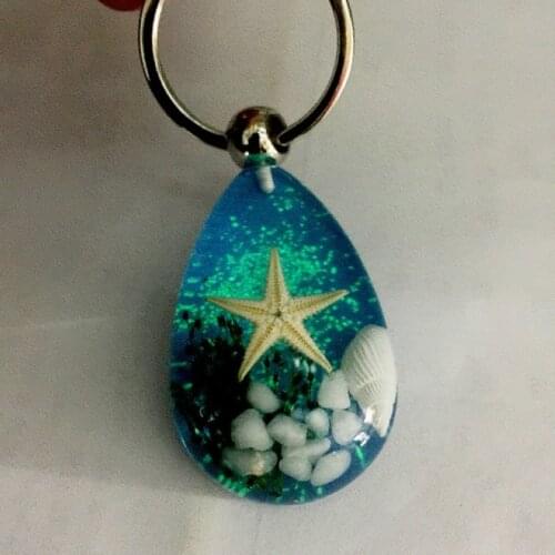 Novelty New Fashion Luminous Shell Starfish Charm Keychain For Women Blue Seaworld Crystal Key Chains Men Trinket Jewelry Gift