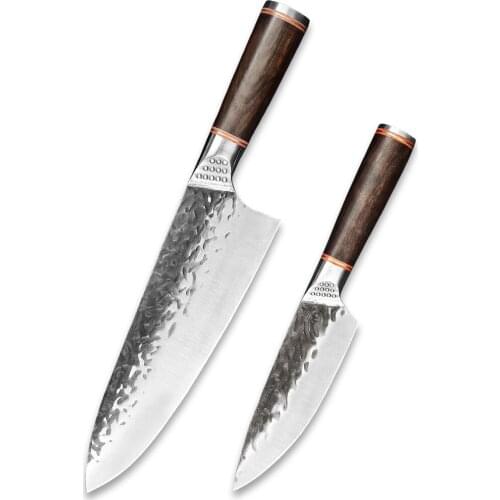 Damask 5,8 inch Chef Utiliy Knife 2Pcs Knives Set 5cr15 Molybdenum Vanadium Steel Round Ebony Handle Forged Steel Head Cleaver