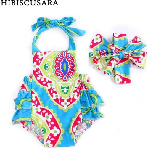 Newborn Baby Girls Clothes Flower Jumpsuit Romper + Headband 2pcs Outfits Colorful Pattern Infant Bebe Halter Backless Rompers