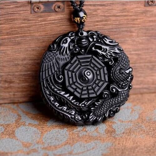 Dragon Sculpture and Phoenix Obsidian Pendant Necklace>Selling jewerly free shipping