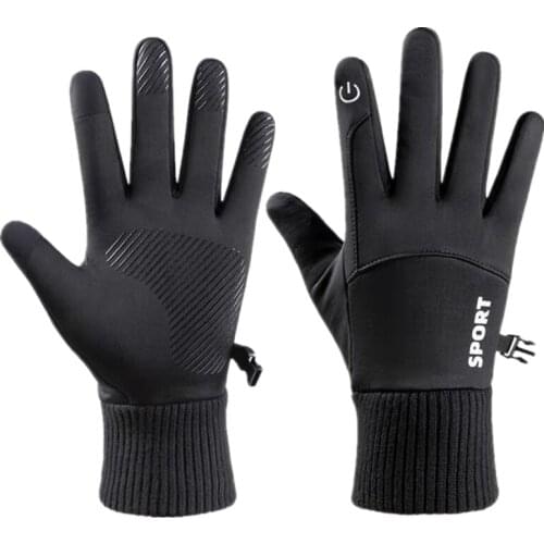 Waterproof Cycling Gloves Mens Touch Screen Winter Gloves Plus Velvet Driving Non-slip Motorcycle Male Black Color Warm Glove