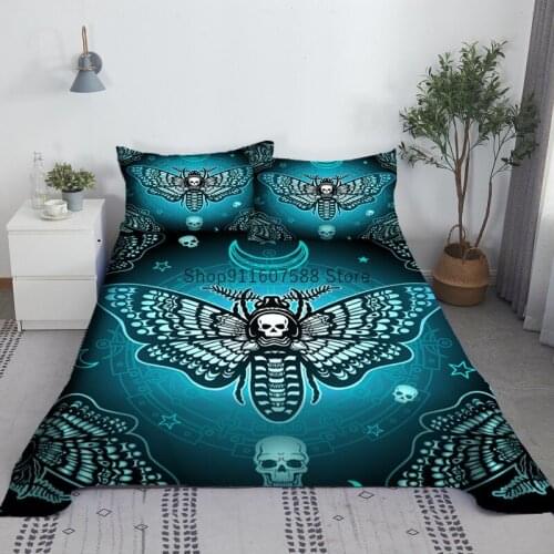 Black Death Moth Animals Bed Sheet Set 3D Printed Polyester Gothic Skull Bed Flat Sheet With Pillowcase Bed Linen Butterfly