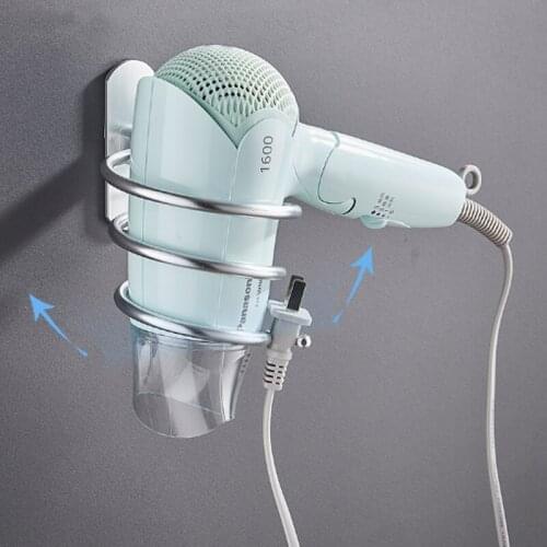 Durable Punch-free Stainless Steel Blower Rack Wall-mounted Storage Rack For Bathroom Waterproof Oval Hair Dryer Rack For Home