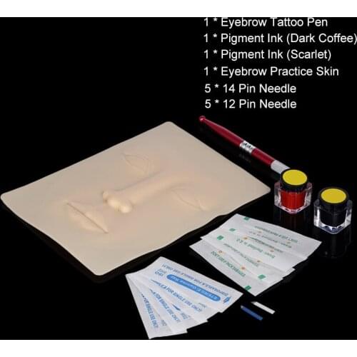 Professional Permanent Makeup Tattoo Eyebrow Practice Microblading Set Manual Eyebrow Pen Needle Pigment Ink Practise Skin Tool