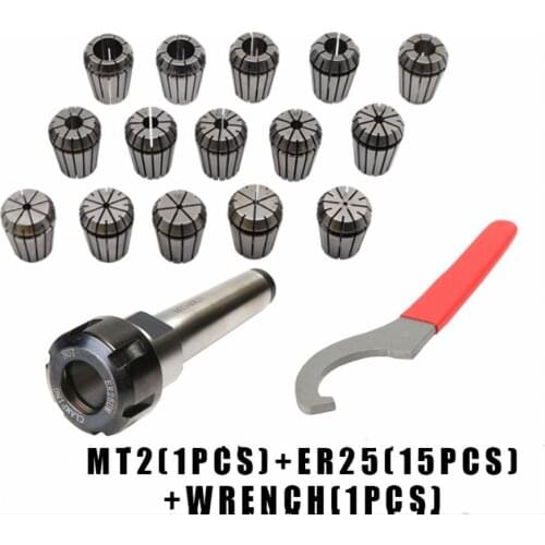 ER25 Spring Clamps 15PCS MT2 ER25 M12 1PCS ER25 Wrench 1PCS Collet Chuck Morse Holder Cone For CNC Milling Lathe tool