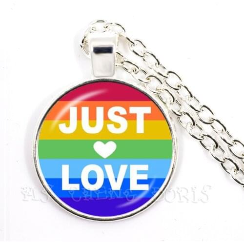 Just Love Rainbow Necklace For Women Men Gay Lesbian Pride With Rainbow Love Wins LGBT Glass Dome Pendant Necklace Gift