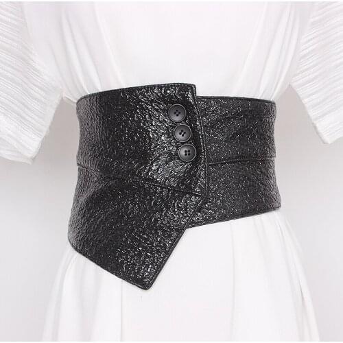 Black Vintage Patent Leather Waist Belt Irregular Wide Slimming Corset Women Autumn Winter Shirt Coat Caestus Commerbund Belts