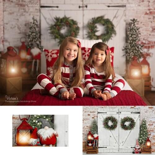 Christmas White Wood Door Background Toy Santa Kids Photography Family Child Portrait Photostudio Wreath Girl Backdrop Banner