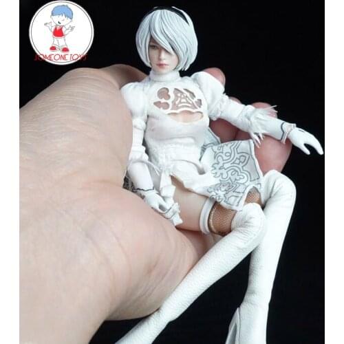 In Stock 1/12 scale NieR Automata 2B Female head sculpt White/Black Dress clothes Sword Set for TBLeague T01 figures body dolls