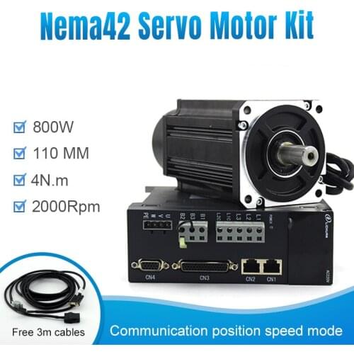 220v AC servo motor and drive for nema42 110mm frame 800w 2000rpm 4n.m with cable kit