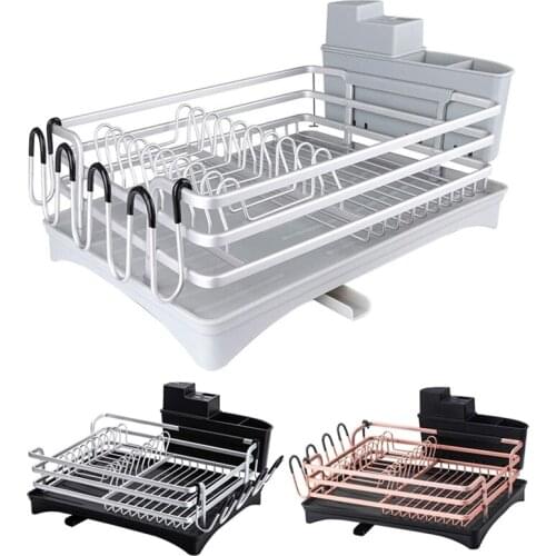 Dish Drying Rack, Compact Rustproof Dish Rack and Drainboard Set, Dish Drainer with Adjustable Swivel Spout