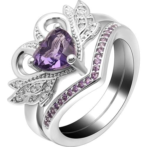 UFOORO wedding rings for women Unique design angel shiny heart purple zircon ring fashion best girlfriends gift Distribution