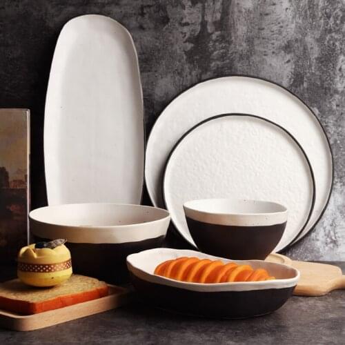 Japanese-style Ceramic Breakfast Bowls and Dishes Home Pizza Plate Pastry Plate Flat Plate Large Disc Net Red Bowl Tableware