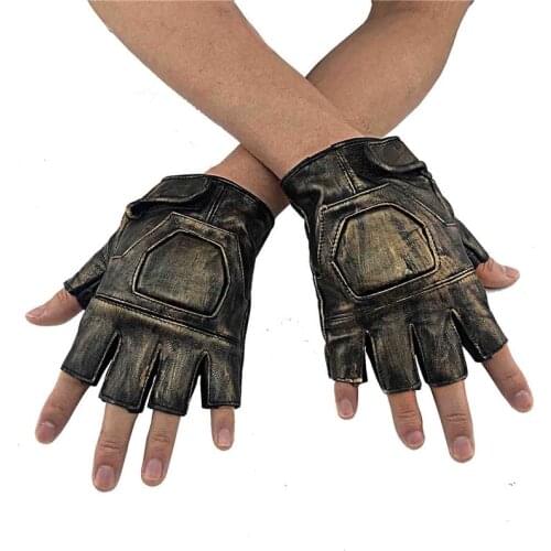 Real Leather Vintage Gloves Steampunk Rocker Driving Motorcycle Half Finger Gloves Acceossories Halloween Costume Cosplay