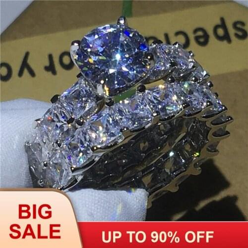 Vintage Bridal sets Jewelry Silver color ring Princess cut AAAAA Zircon Cz stone Engagement wedding band rings for women