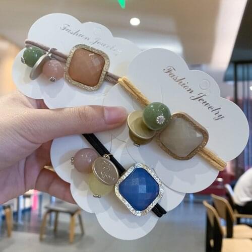 Korean Style High Quality Fashion Hot Sellling Hair Band Acrylic Squares& Balls Hair Rope Women Girls Student Hair Rings Gifts