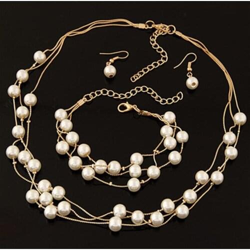 Pearl Necklaces Bracelets Earrings Jewelry Sets Fashion Elegant Choker Bangles Earcuffs Suit For Women Trendy Trinket Accessory