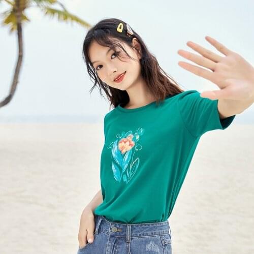 INMAN Round Neck T-Shirt Short Sleeve 2021 Summer New Arrival Painting Printed Embroidered Cotton